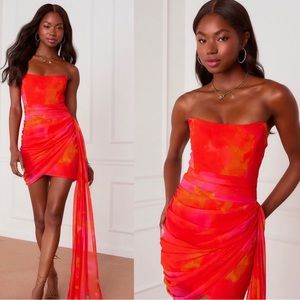Red/orange mini dress, strapless